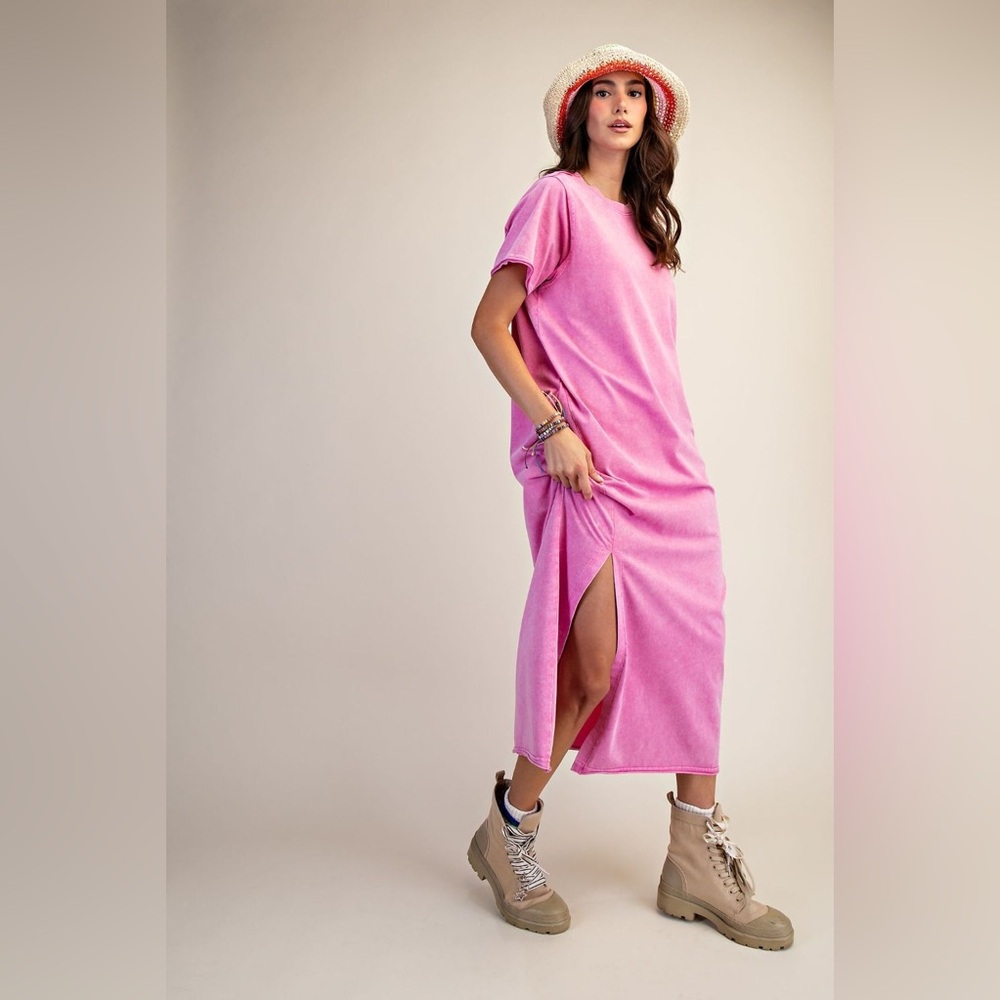 ⭐️ EASEL SML NWT Casual Pink Barbie Maxi Shirt Dress WASHED TERRY MIDI DRESS